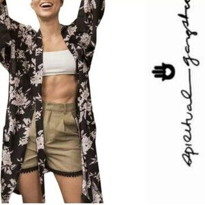 Spiritual Gangster Kimono Black Floral Top OS (One Size ) Maya Robe Tie Front